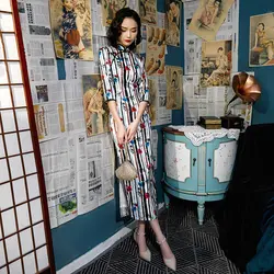 SHENG COCO осень зима с длинными рукавами новые Cheongsam Qipao платья старинные бамбуковые с принтом длинные женские стильные китайские платья