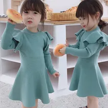 Осенне-зимнее платье для девочек, свитер, вязаные праздничные платья принцессы с оборками, детская одежда, костюм для девочек 1, 2, 3, 4, 5, 6, 7 лет