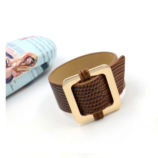 Itenice очаровательный европейский большой кожаный браслет для женщин, Классический круглый регулируемый широкий кожаный браслет из сплава, ювелирные изделия на год - Окраска металла: Square-brown