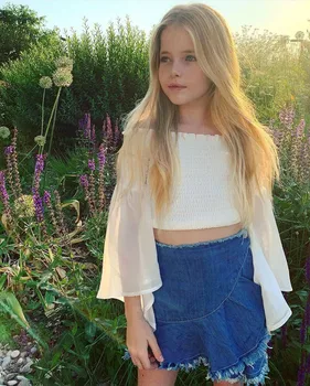 

Spring Kids Clothes Girls Clothing Set Off-Shoulder Tops Denim Skirts Girls Summer Outfits 2 Piece Fashion Toddler Girl Clothes