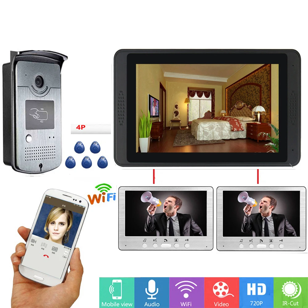 

APP Control RFID Unlock Door Intercom 7 inch LCD Wifi Wireless Video Door Phone Doorbell Visual Intercom SD Recording System