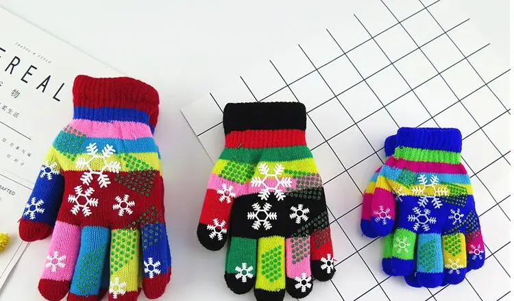 Детские осенне-зимние рождественские вязаные перчатки с принтом снега детские зимние Утепленные зимние перчатки R1895