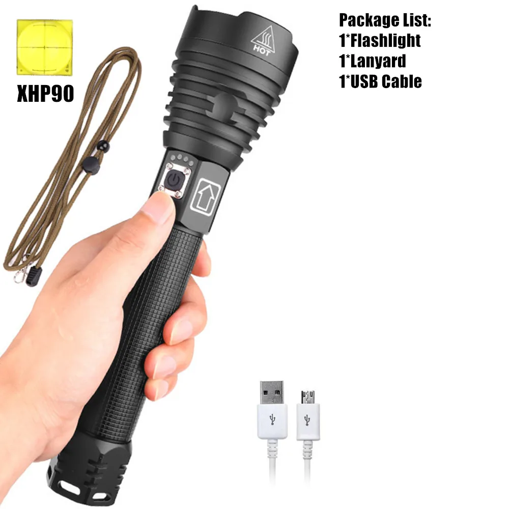 XHP90 светодиодный фонарик XHP70.2 XHP50 USB Перезаряжаемый мощный фонарь с зумом, водонепроницаемый фонарь для охоты, кемпинга, использования 18650 26650 Batt - Испускаемый цвет: Package G
