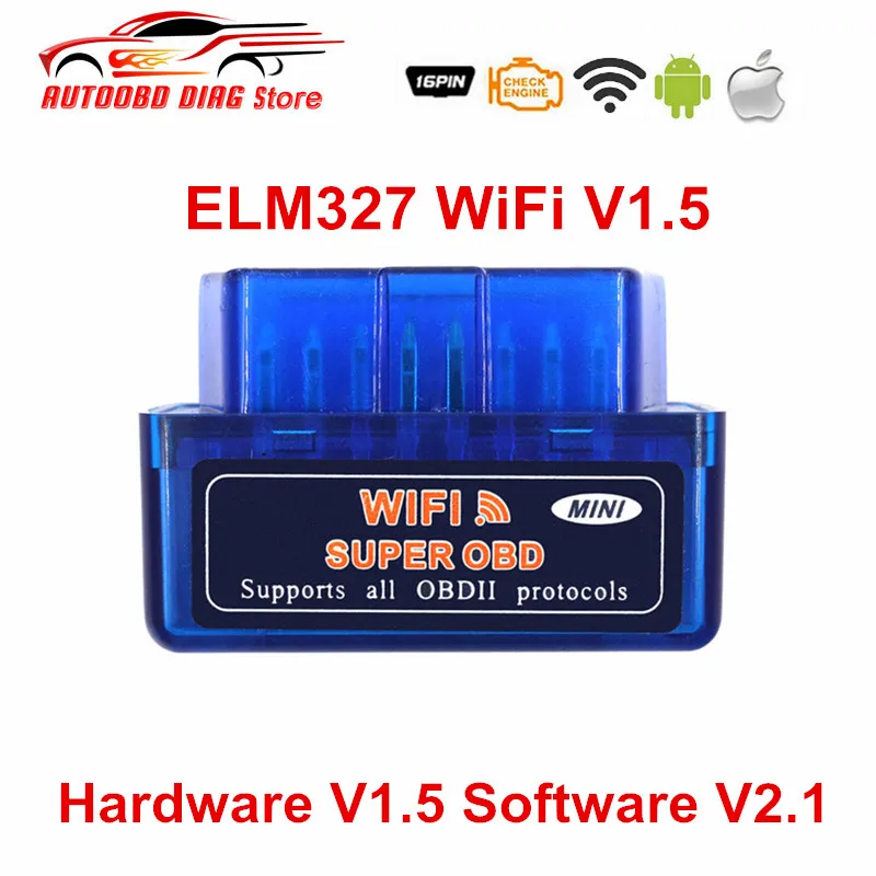 Лучшая цена ELM327 V1.5 wifi OBD2 сканер работает дизельные автомобили аппаратное обеспечение V1.5 V2.1 для IOS/Android Поддержка нескольких протоколов