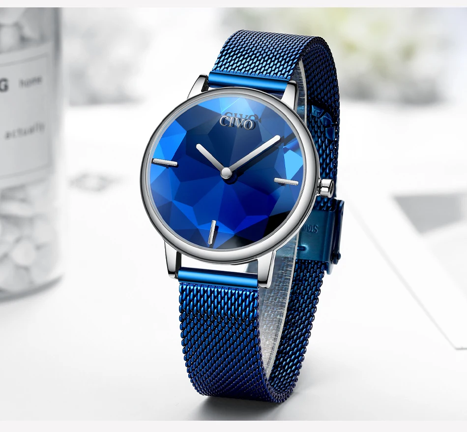 CIVO Новые креативные часы для женщин Роскошные водонепроницаемые Rosegold кварцевые женские часы сетчатый ремешок наручные часы для девочек Reloj Mujer 8109C