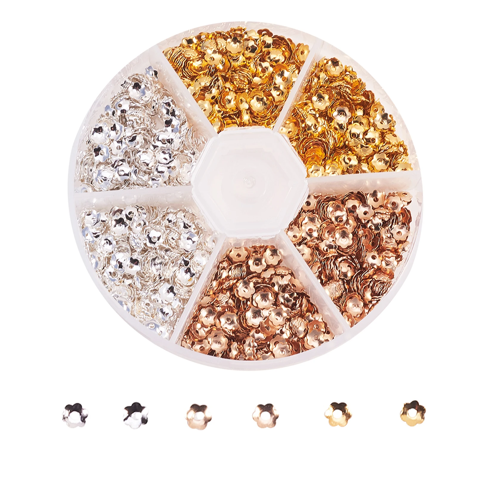 3000Pcs/box 6-Petal Flower Metal Iron Bead End Caps for Jewelry Making Findings Wholesale 4x0.7mm, Hole: 1mm