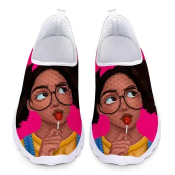

Summer Nurse Flats Shoes Sneakers Breathable Mesh Female Walking Shoes Lightweight 3D Cartoon Afro Girls Print Flats
