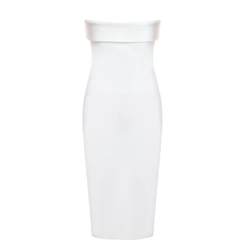 

Summer Sexy Strapless Backless White Knee Length Bodycon Bandage Dress 2019 Designer Fashion Party Dress Vestido