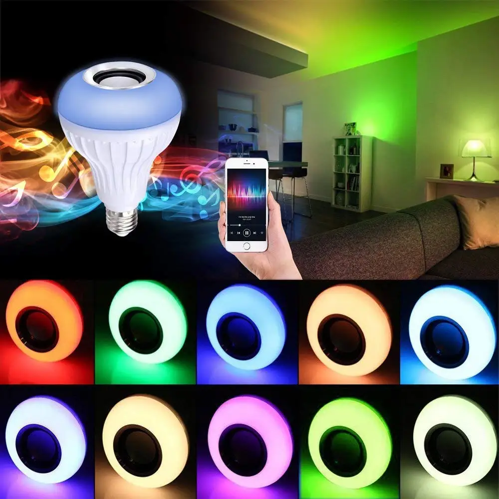 Светодиодная музыкальная лампочка с Bluetooth динамиком E27 RGB Изменение Цвета Смарт LED