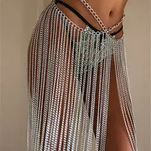 Серебряная Золотая металлическая цепочка с бахромой мини юбка женская летняя металлическая цепь для тела ювелирные изделия для танцевального шоу для ночного клуба Женская сексуальная юбка