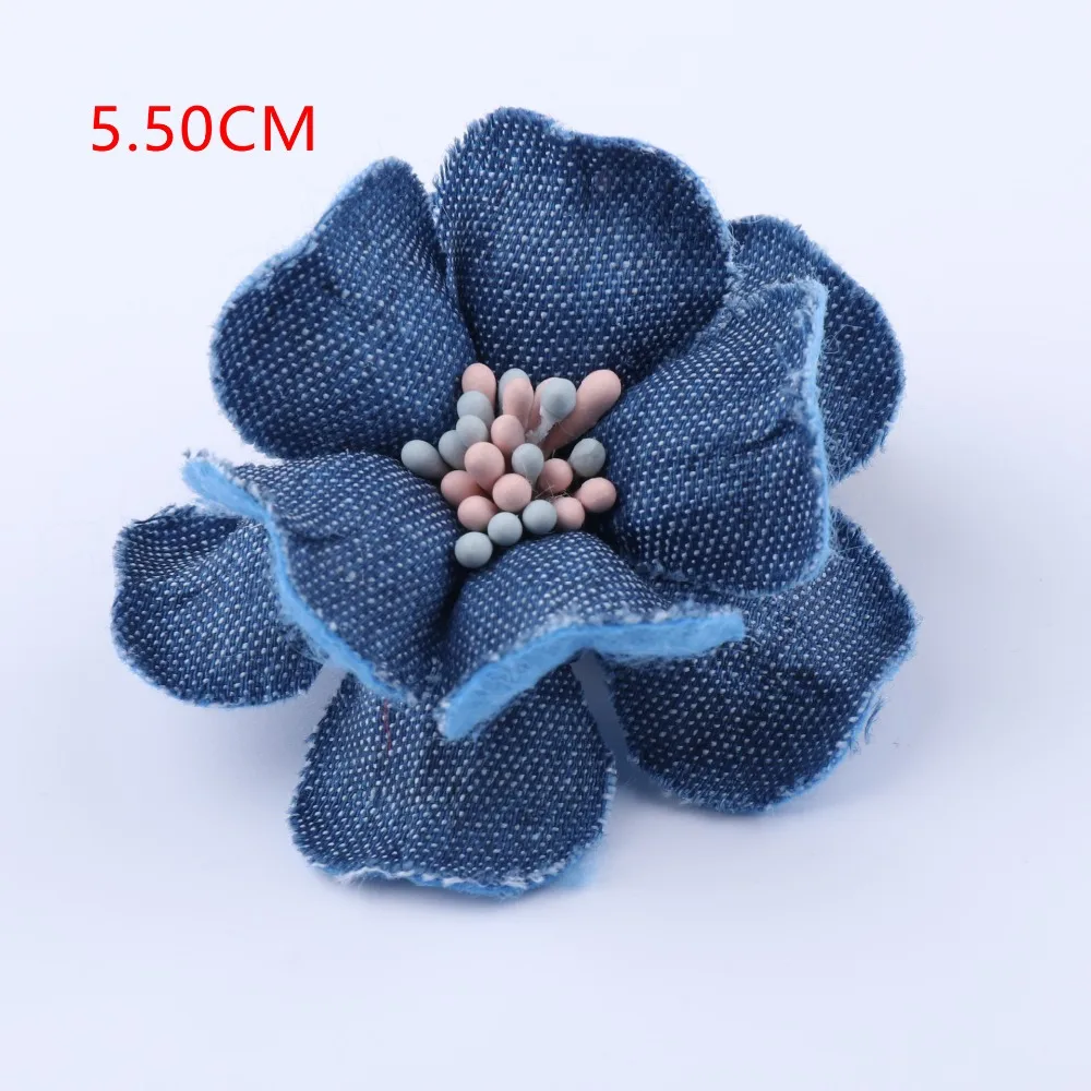 5 Stück Denim-Blumen, künstliche Blumen, 7,5 / 5,5 / 4,5 / 3,5 cm, kleine Kamelien, Hochzeitsdekoration, DIY, Scrapbooking, Kopfschmuck, Basteln – Detail 8