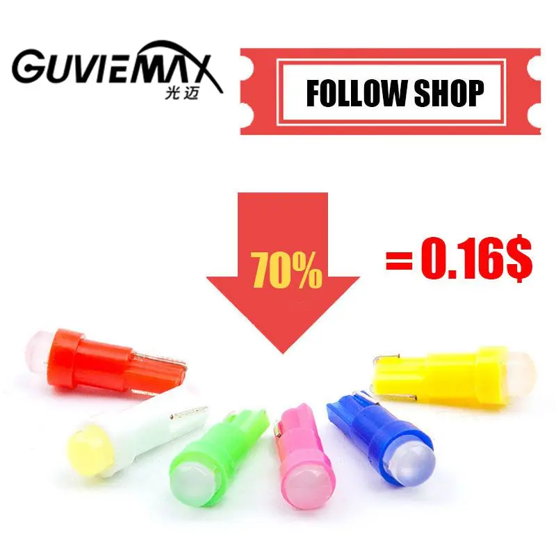 

1PC T5 cob 1smd 3D astigmatism automobile LED bulb T5 ceramic instrument lamp LED indicator car goods Festoon For car