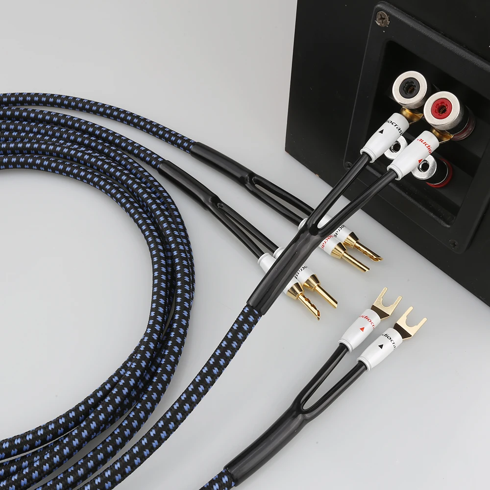 um par audiocrast alta fidelidade prata chapeado cabo occ fio para sistemas plugue banana