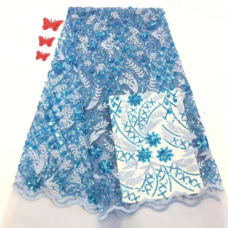 

latest blue african lace fabric 2019 high quality lace with sequins tulle net french lace fabric tissue african fabric