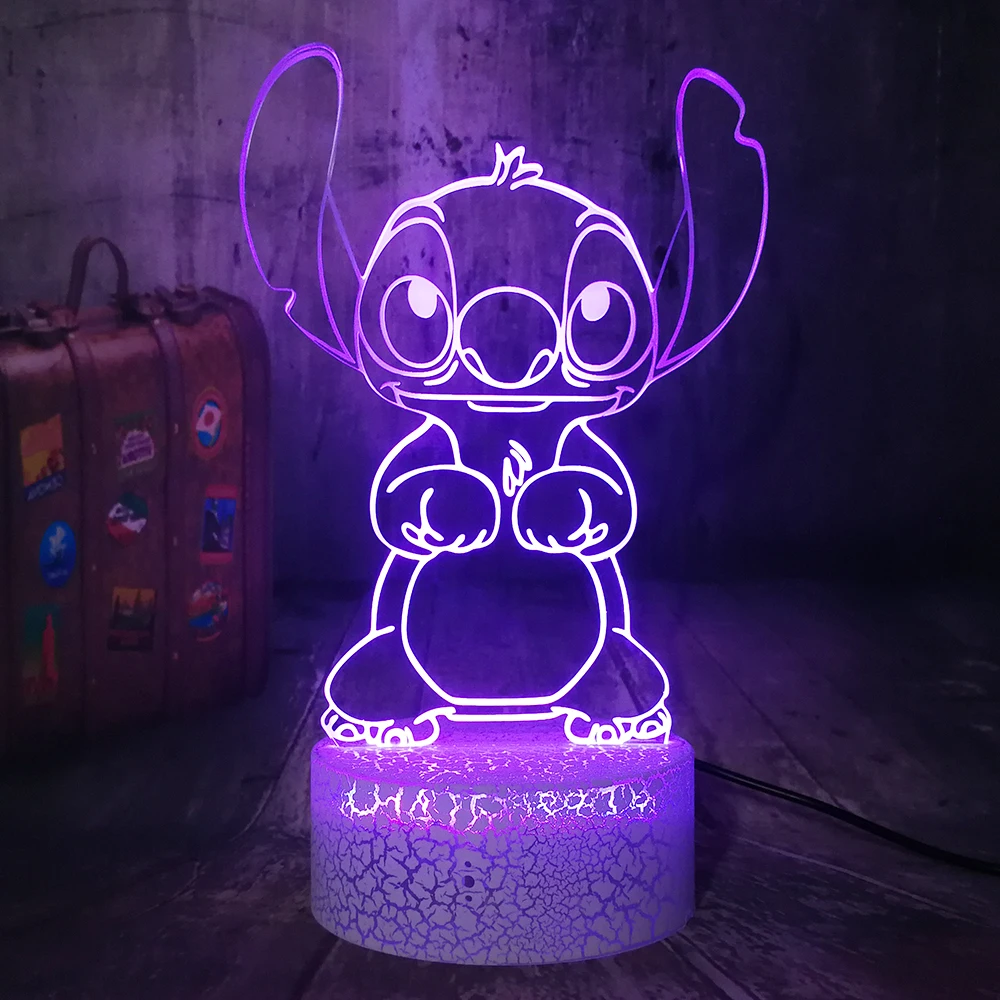 Мультяшный милый Стич фигура друзья 3D светодиодный ночник акриловый Crackle Babe