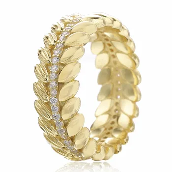 

Authentic 925 Sterling Silver Ring Golden Grains Of Energy With Crystal Ring For Women Wedding Party Gift Fine Diy Jewelry