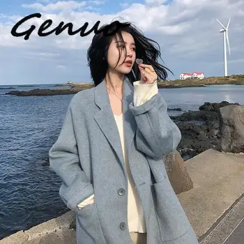 

Genuo New Korean Style Loose Woolen Coat Female 2019 New Autumn And Winter Women Mid-long Wool Coat Offic Lady Fashion Jackets