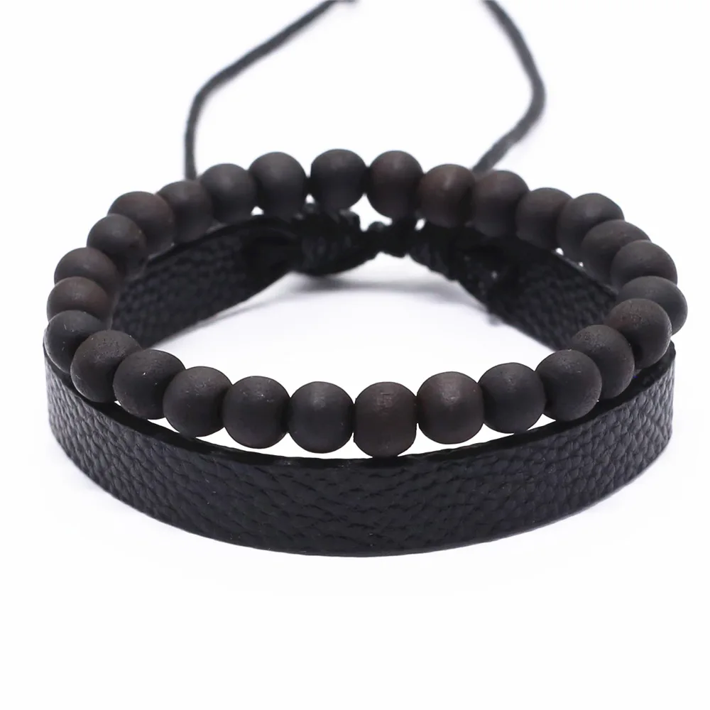 2 шт./компл. Модный черный мужской браслет Femme Homme аксессуары Pulseras Mujer Плетеный с бусинами кожаные браслеты для женские украшения - Окраска металла: Style 4