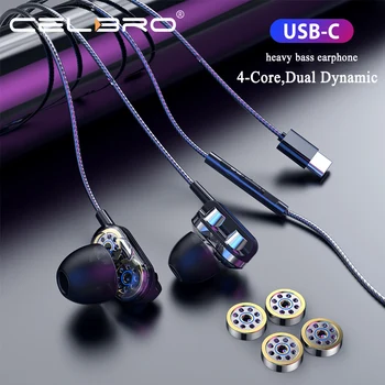 

For Huawei P30 P40 Pro 5G Xiaomi mi 10 9 Dual Dynamic Earphones Type C Wired Headphones Type-C Ear Phones earbuds Gaming Headset