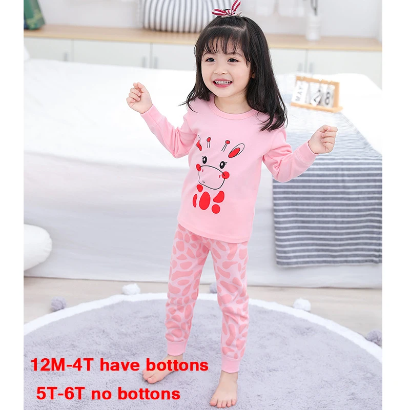 Детские пижамы, весенне-осенний комплект одежды из хлопка, детское термобелье, пижама, пижамный комплект, розовая одежда для сна с рисунком животных для девочек