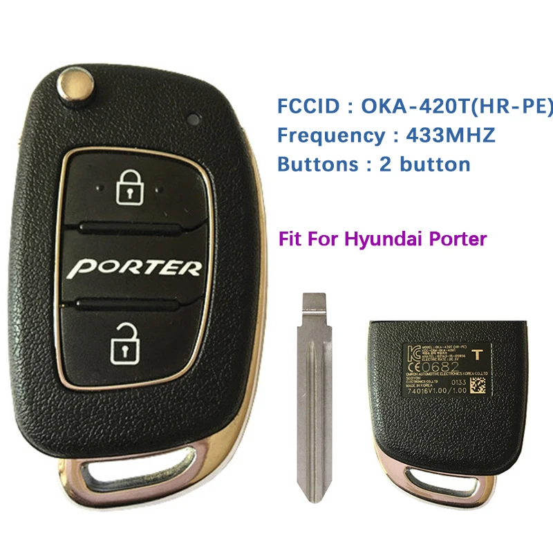 

CN020104 Original 2 Button Flip Key For Hyundai Porter Remote Frequency 433Mhz FCCID Number OKA-420T(HR-PE)