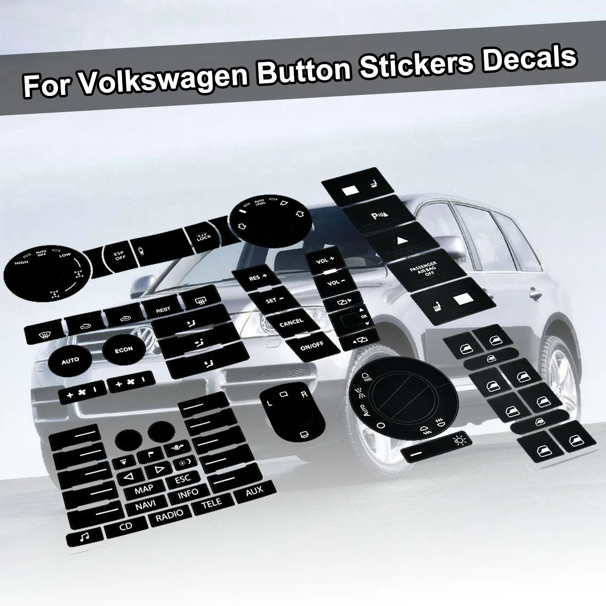 

For VW For Volkswagen Touareg 04-09 Steering Wheel Windows Headlight Climate Switch Worn Button Auto Stickers Decals Replacement