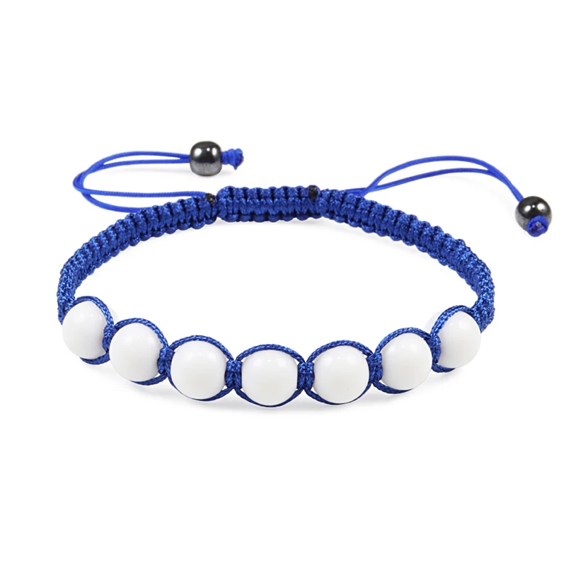 Очаровательный белый фарфор натуральный камень браслет для женщин и мужчин Рейки Исцеление ручной работы Регулируемый узел бисерные браслеты браслет Lover - Окраска металла: Blue