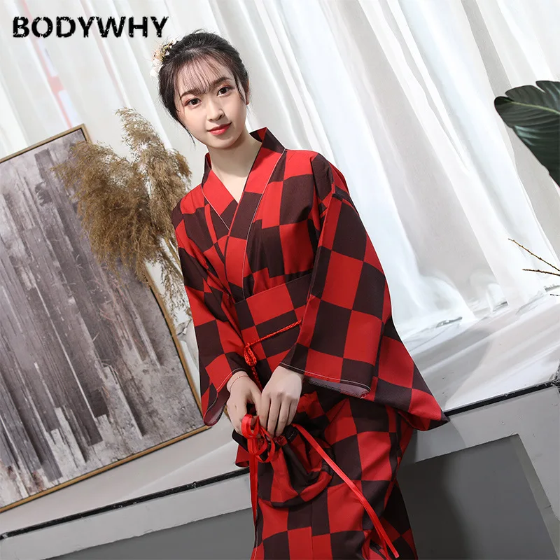 Japanese Traditional Ladies Kimono Formal Dressing Gown Yukata Red Long Performance Stage Costume Yukata japanese kimono ladies national costume stage performance costume japanese cuisine costume photo photography
