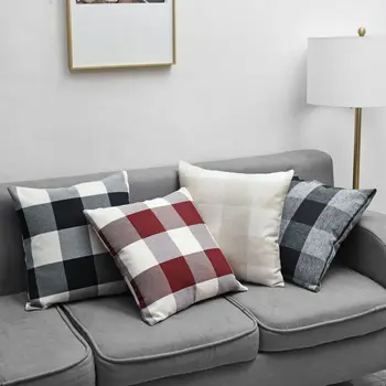 

Pillow Cover Car Office Sofa Bed Pillow Cushion Cover Home Pillow Black And White Square Plaid Cotton Plaid Pillowcase Cushion