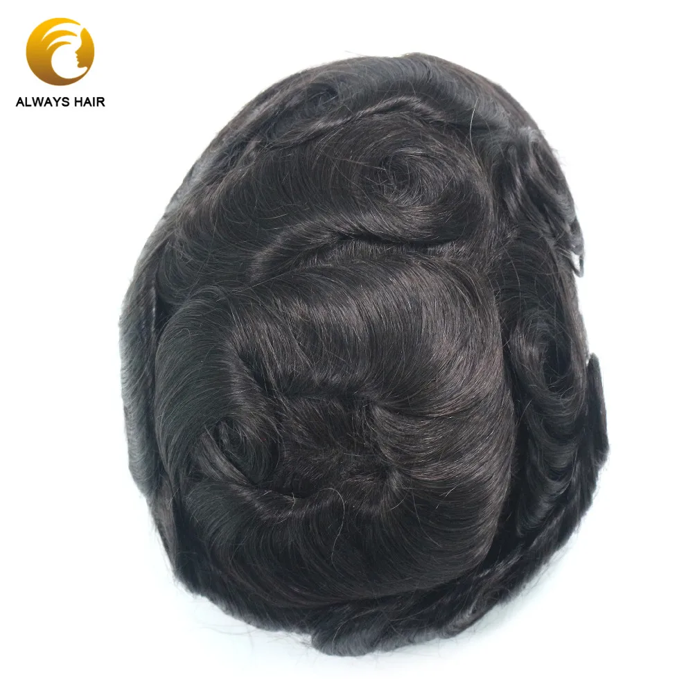 Alwayshair 6 дюймов кожа мужчины парик индийские человеческие волосы кусок прочный 130%