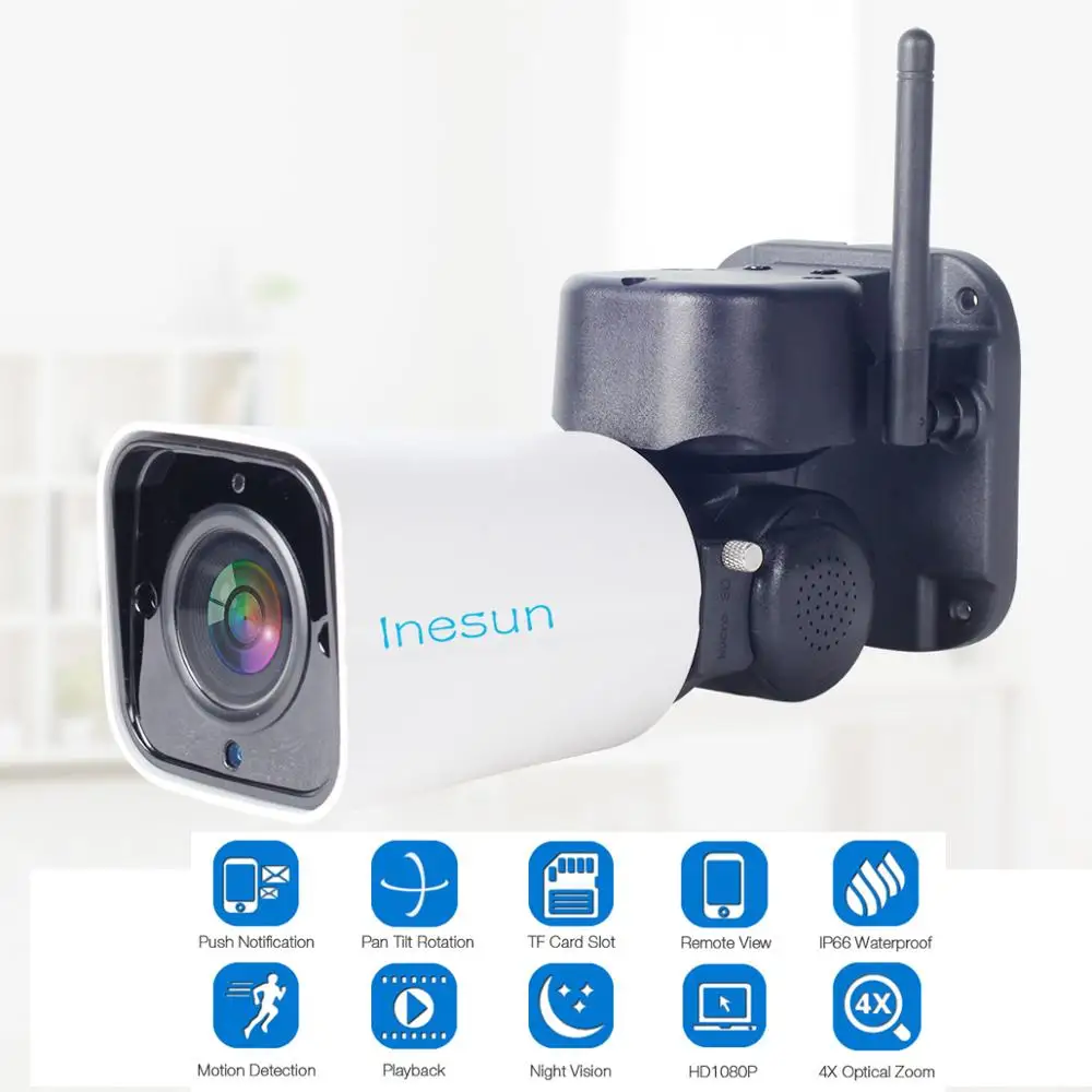Inesun наружная PTZ IP камера 2MP 1080P 4X оптический зум PTZ Wifi камера Водонепроницаемая ИК Ночное Видение двухстороннее аудио Макс 128G SD карта