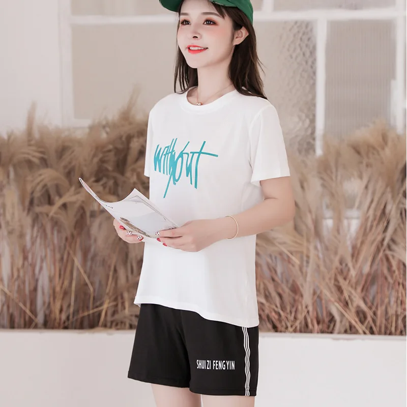 

Short Sleeve Pajamas Women's Summer Thin Qmilch Sports Casual Lettered Shorts Homewear Set