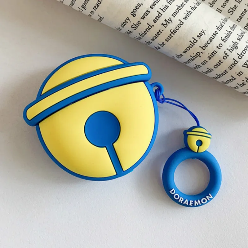 Мультяшный чехол для AirPods милый силиконовый чехол Bluetooth защитный чехол для наушников для Apple Airpods 2 Finger Ring 3D Doraemon Bell