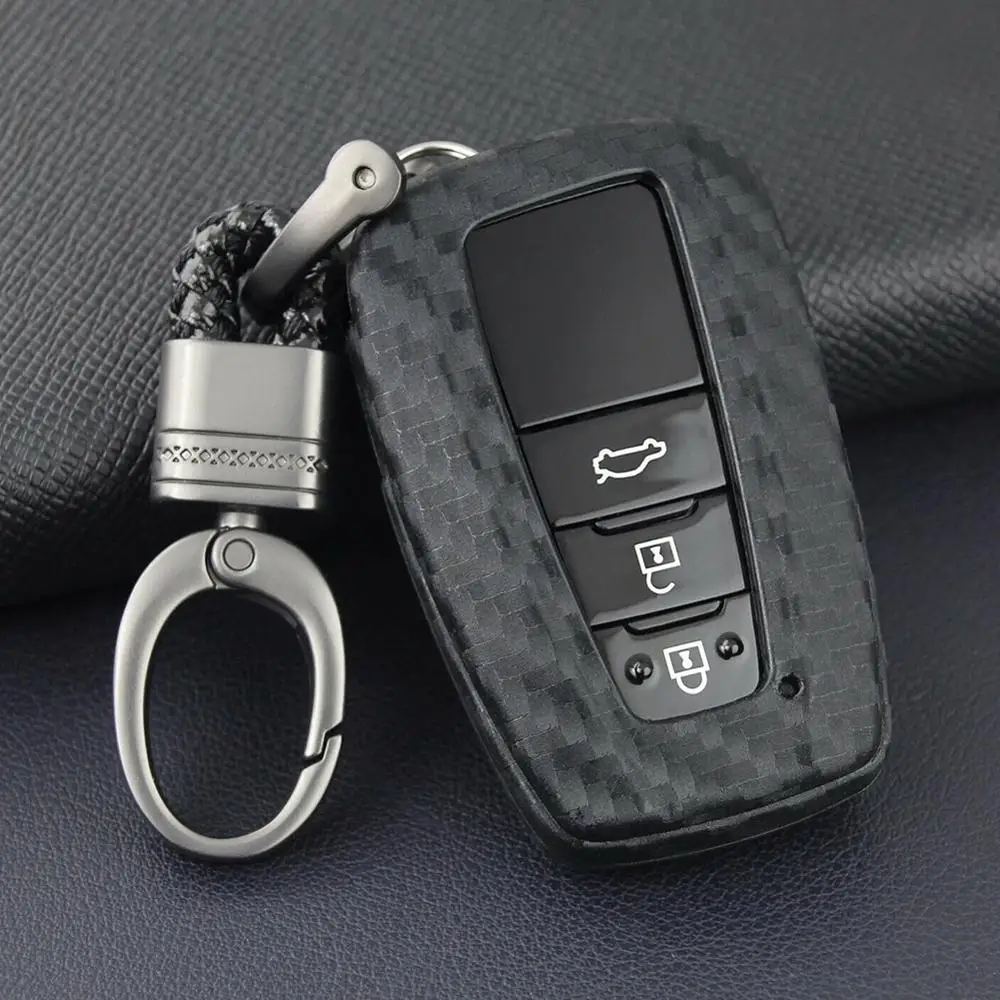 

Retail New Arrival Carbon Fiber Key Fob Chain For Toyota Camry CHR Avalon RAV4 Cover Case keychain Wholesale Quick delivery CSV