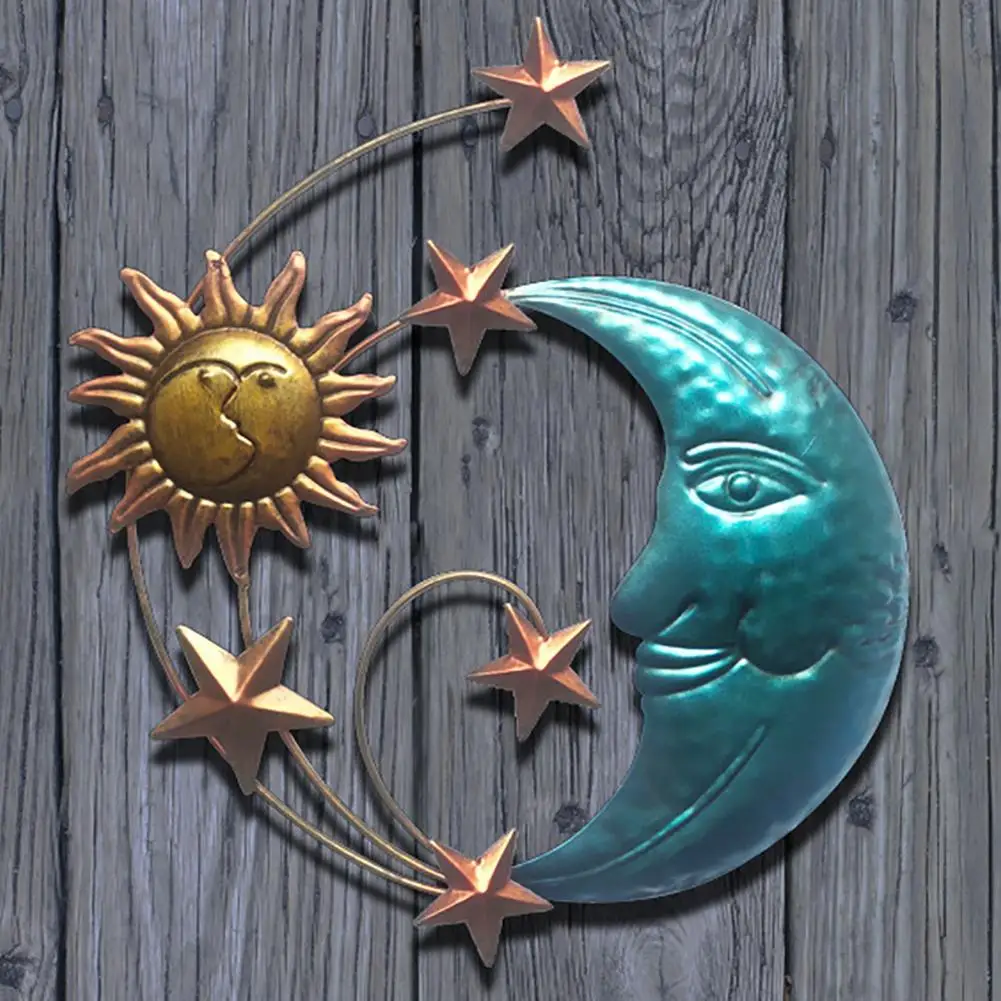 décoration murale extérieure en métal : soleil et lune