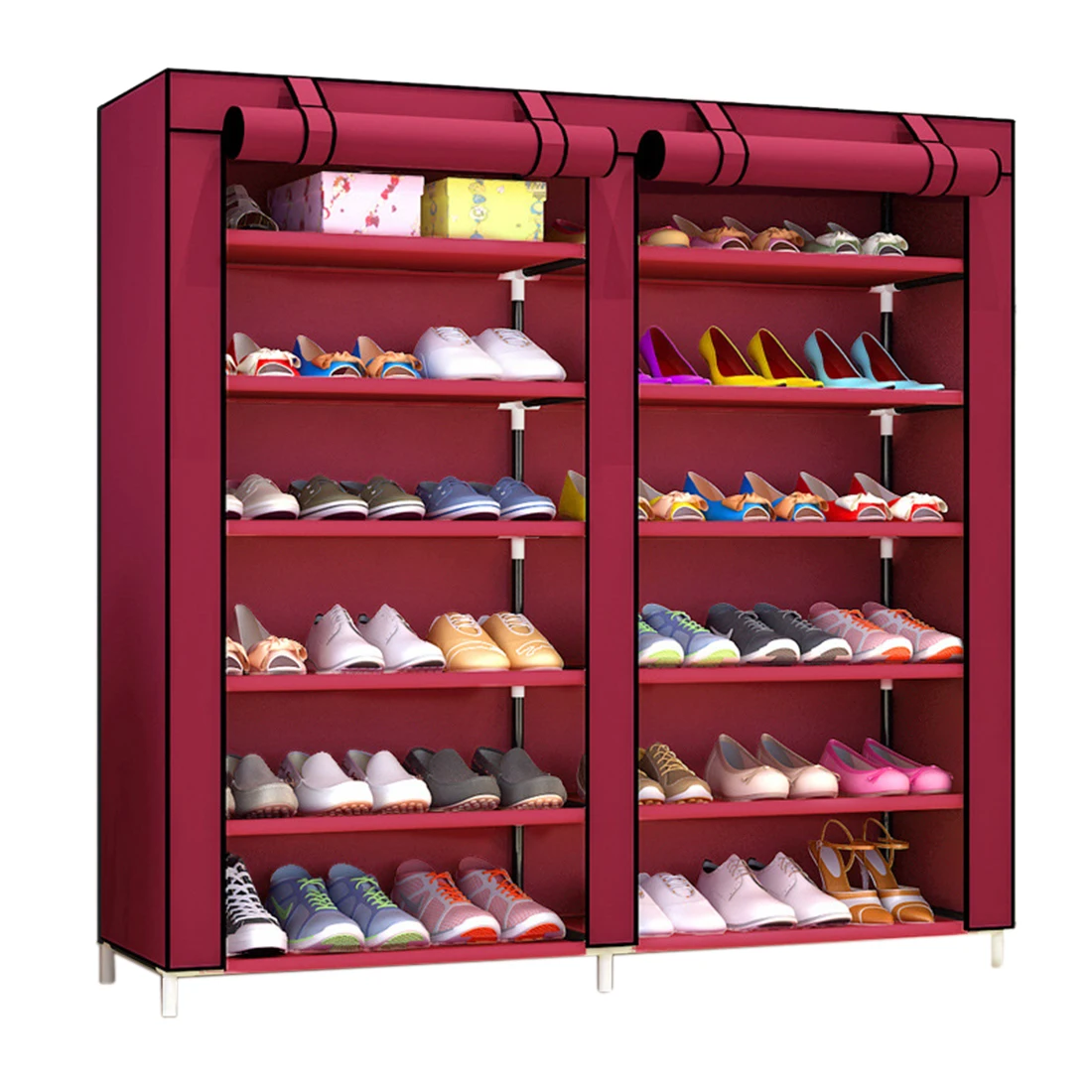 N Tier Double Rows Shoe Rack Dust Proof Shoe Boot Storage Cabinet