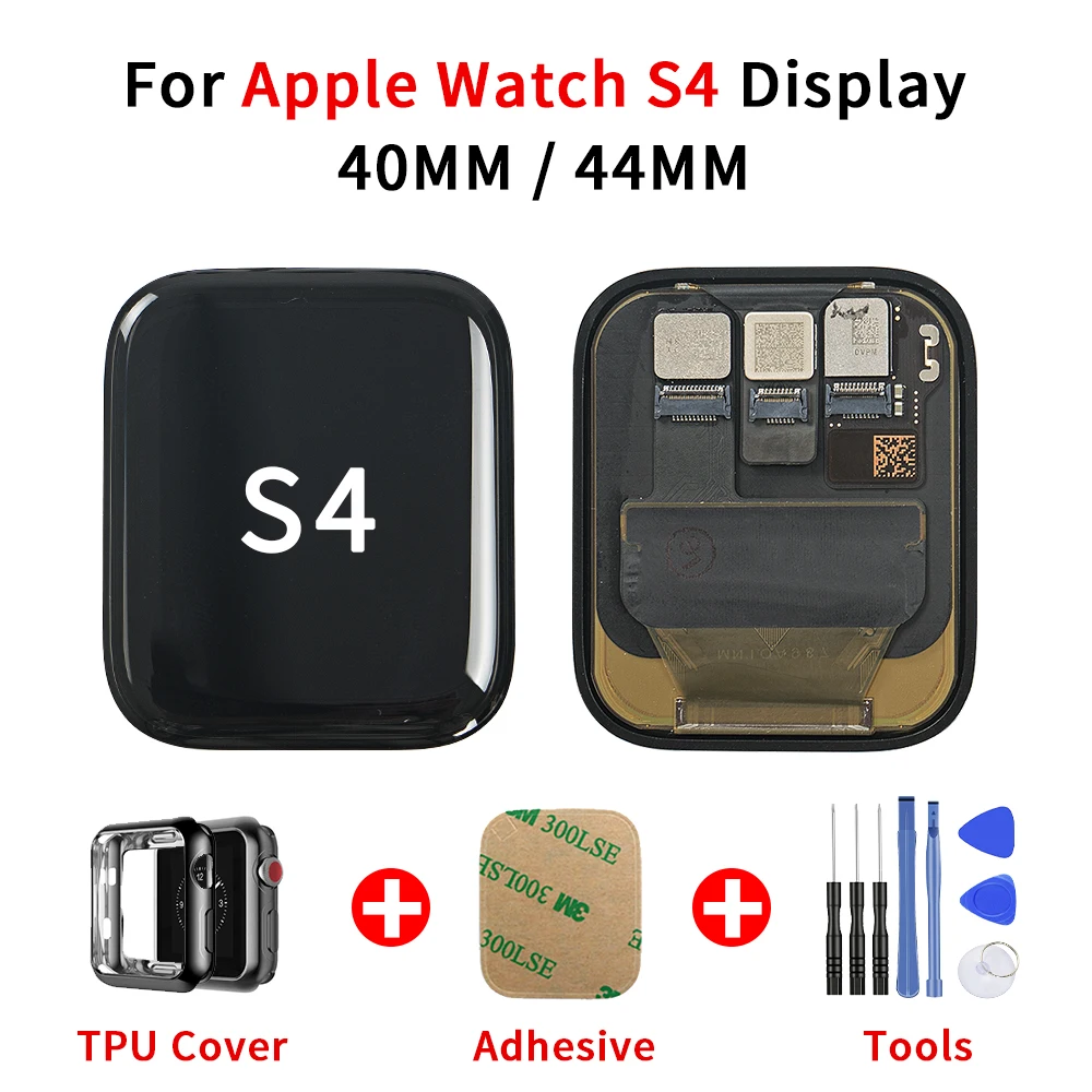 

40mm 44mm For Apple Watch Series 4 S4 LCD Display Touch Screen Digitizer For Apple Watch 4 Display with Adhesive+TPU Cover+Tools