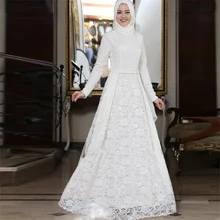 Мусульманское свадебное платье с высоким воротом Длинные рукава с аппликацией длинное, кружевное до пола скромные ближнй Восток свадебный платья