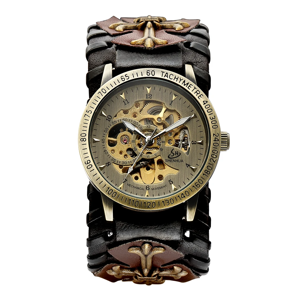 Vintage Gothic Steampunk Automatic Men's Watch - Brown Dial