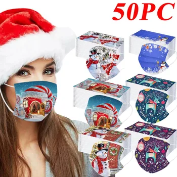 

Mascarilla 50pc Adult's Mask Disposable Face Mask Fashion Mouth Mask Christmas Print 3ply Earhook Mouth Caps Disposable