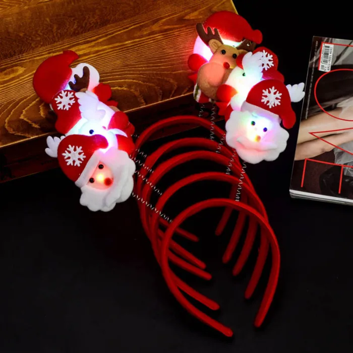 Рождественская повязка на голову светильник шляпа очки ручка брошь аксессуары домашний обруч-украшение для волос Санта/Снеговик/вечерние праздники HVR88