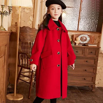 

Girls Thick Red Can Not Afford The Ball Long Woolen Coat Jacket