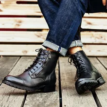 Male High Quality Genuine Leather Winter Autumn Men Boots Fashion Casual Ankle Booties Martin Boots Outdoor Work Boots