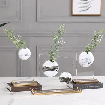 

Nordic Marble Texture Ceramic Flower Vase Creative Luxury Living Room Bedroom Hotel Office Desktop Acrylic Art Decoration Crafts