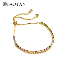 BAOYAN 3 мм маленькие радужные стразы браслет Регулируемая золотая цепочка Теннисный браслет трендовые браслеты из искусственного кристалла для женщин