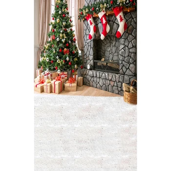 

5x7ft Photography Backdrop Christmas tree gifts stone fireplace Background Vinly Cloth cozy Decor Baby Birthday Party