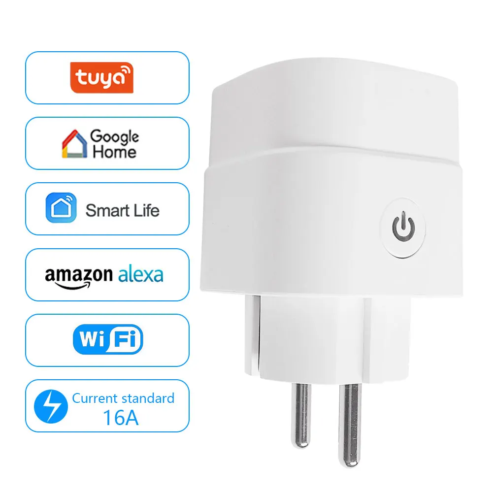 Casa Inteligente Soquetes Tira de Energia Inteligente Plugue da ue Inteligente Wi-fi Inteligente Plug Funciona com Tuya Vida Inteligente Alexa Google Casa Yandex Alice 16a