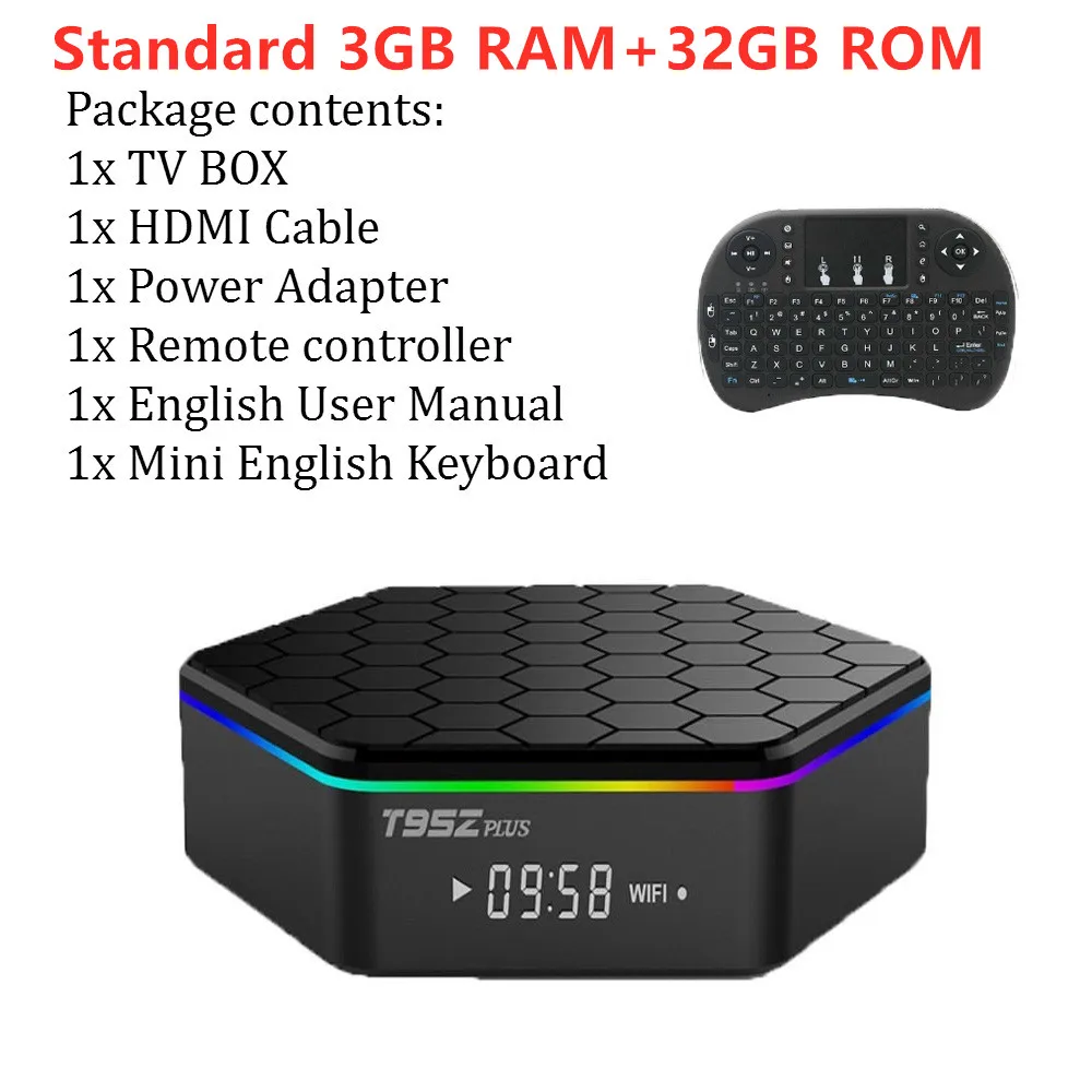 T ТВ BOX Android ТВ коробка T95Z плюс ОС Android 7,1 2/3 Гб оперативной памяти, 16/32 Гб встроенной памяти, процессор USB 3,0 BT 4,1 2,4G-5 Гб двухполосный Wi-F 3D 4K Full HD [ ] - Цвет: 32G EU keyboard