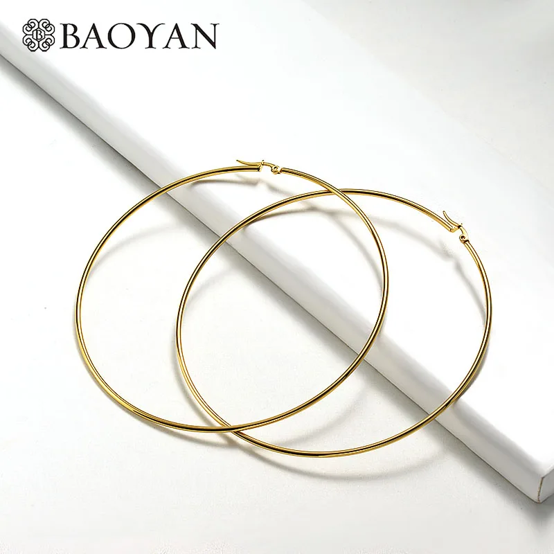 Baoyan круглые серьги-кольца простой: золото, серебро серьги-кольца из нержавеющей стали 15 мм-100 мм маленькие большие серьги-кольца для женщин