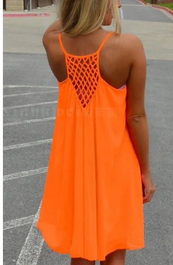 Women beach dress fluorescence female summer dress women chiffon voile women dress summer style women clothing plus size S-3XL orange